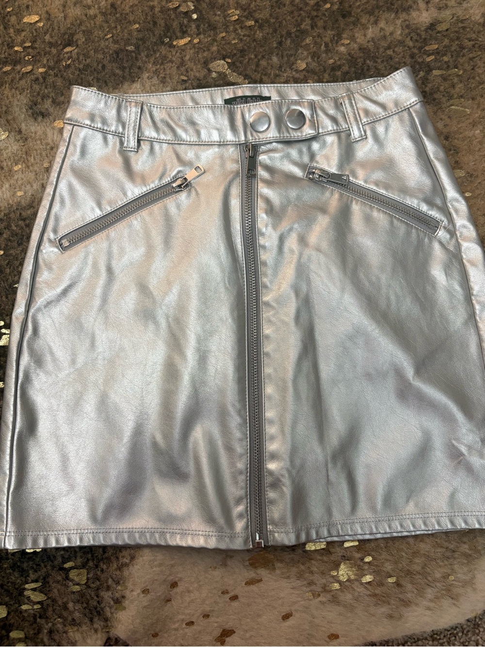 wild fable Silver Metallic Faux Leather Zip Mini Skirt